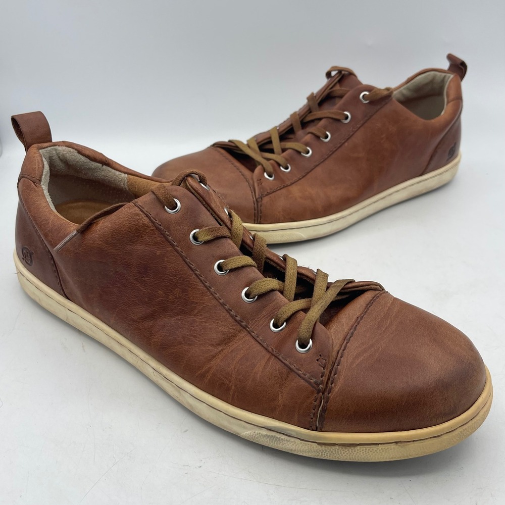 Born Mens Brown Leather Low Top Sneakers Size 12M Hand Crafted Shoes Comfort